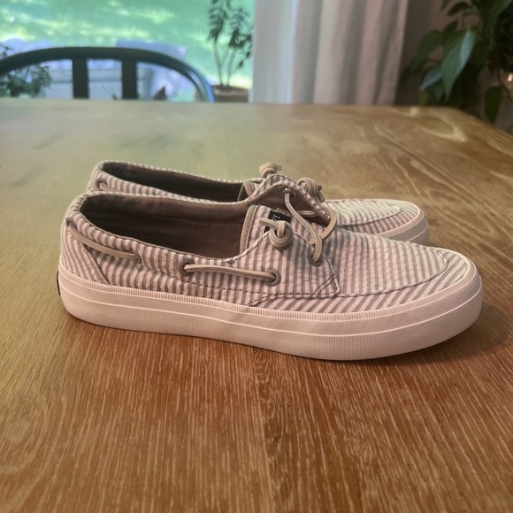 Sperry Canvas Top-sider Boat shoes Women's 6M MEMORY FOAM Gray White‎ Stripe - Picture 1 of 7